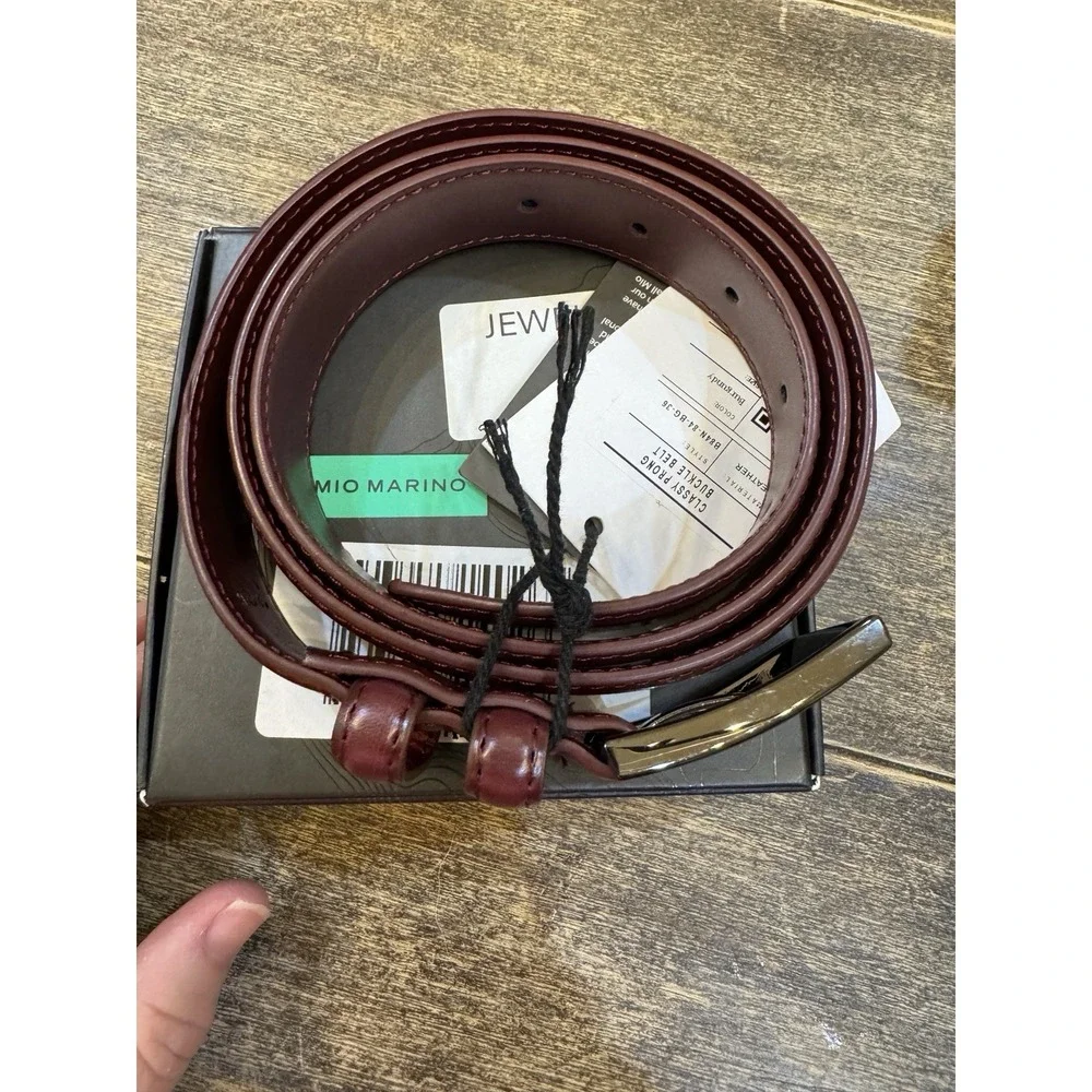 New Mio Marino Men's Burgundy Dual Loop Classic Prong Leather Belt Size 36